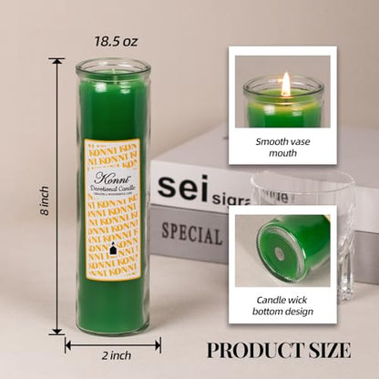 KONNI Pillar Candles in Glass Set of 3, 2x8 Inch Green Candle - color: Green