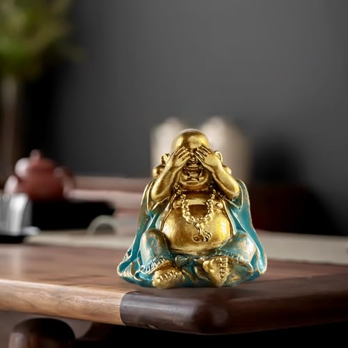 Houlu Small Laughing Buddha Statues Set of 3 – See No Evil, Hear No Evil, Speak No Evil Buddha Figurines for Good Luck, Feng Shui, and Home Decor