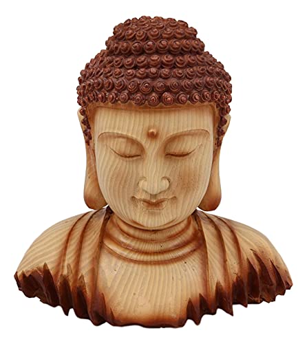 Ebros Medium Feng Shui Shakyamuni Buddha Gautama Bust with Ushnisha and Rosy Cheeks Statue Amitabha Celestial Buddhas Figurine Altar Decoration Buddhism Religious Sculpture in Faux Wood Resin Finish - color: 8.75"tall Buddha Bust