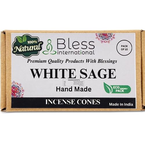 Bless-International White Sage 100%-Natural-Incense-Cones Handmade-Hand-Dipped Organic-Chemicals-Free for-Purification-Relaxation-Positivity-Yoga-Meditation The-Best-scents (10 Count) - color: White Sage, size: Pack Of 10 Cones