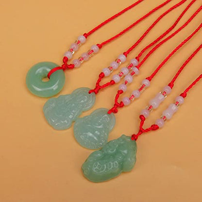 FORUBUS Green Jade Buddha Circle Red String Pendant Necklace - Chinese Traditional Amulet for Luck and Protection - color: A light green buddha+circle