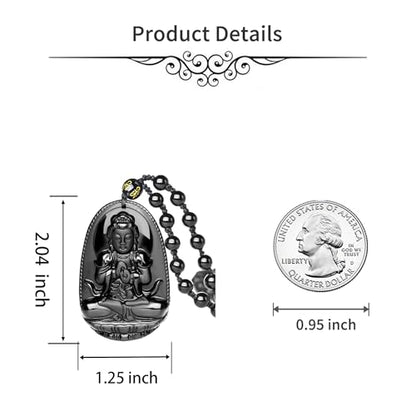 ASGIFT Black Obsidian Necklace Lucky Amulet Protection Pendant with Extended Bead Chain Healing Crystal Stone Talisman Necklaces Jewelry - color: Buddha Tathagata
