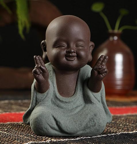 Kingzhuo Ceramic Tiny Cute Buddha Statue Monk Figurine Creative Baby Buddha Crafts Adorable Ornaments Classic Delicate Ceramic Arts and Crafts Small (7 x 10 CM) (Green)
