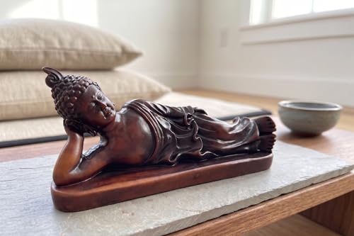 Reclining Buddha Statue - Sleeping Nirvana Meditation Sculpture - Thai Buddhist Figurine - Feng Shui Home Decor - Small Resin 5.5 Inches (Earth Tone Brown) - color: Bronze,brown