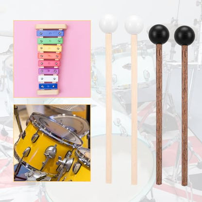 4 Pcs Steel Tongue Drum Mallets, 5.9 Inch Small Rubber Drum Mallets Sticks for Xylophone Glockenspiel Musical Instruments Mallet Birch Wood Handle Silicone Head Percussion Sticks - color: Black and White