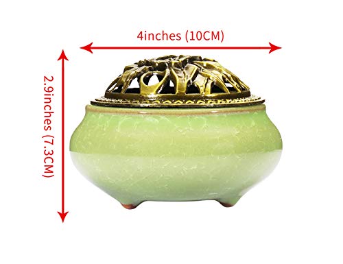 Miupoo Stick Incense Burner and Cone Incense Holder with Brass Incense Stick Holder Ceramic Ash Catcher (Light Green) - color: Light Green