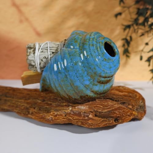 MOUGIGI Blue Conch Chiminea Palo Santo Burner - Ceramic Smudging Bowl - color: Blue
