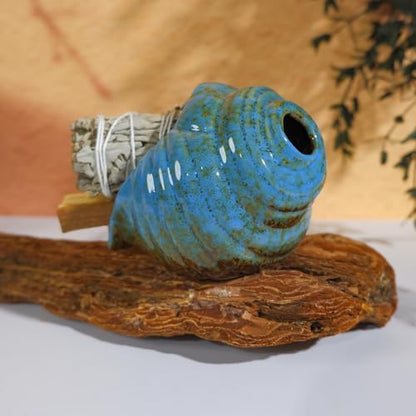 MOUGIGI Blue Conch Chiminea Palo Santo Burner - Ceramic Smudging Bowl - color: Blue