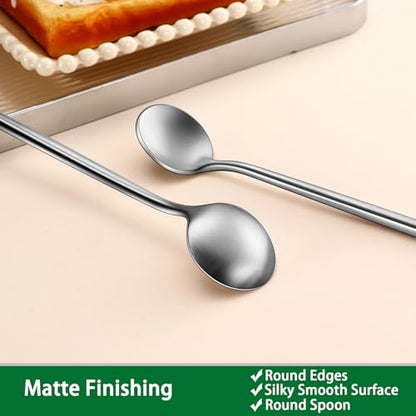 DEHOV 7.95 Inches SS18/10 Long Handle Iced Tea Spoons,Set Of 4 Satin Finishing Stainless Steel Long Spoons For Stirring Cocktail,Ice Cream,Milk,Iced Teaspoons Set - color: Silver, size: 7.95 Inch