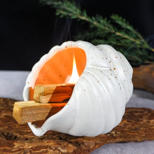 MOUGIGI Ceramic Conch Palo Santo Burner Holder - Mini Chiminea Incense - color: White