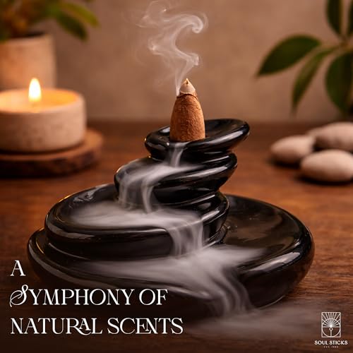 Soul Sticks Backflow Incense Cones – 40 Handmade Organic Cones for Waterfall Burner | 4 Pack Long Lasting Aromatic Scents | Thick White Smoke Incense for Meditation, Yoga & Gifts (Rosemary) - color: Rosemary