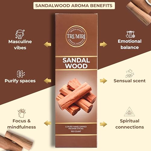 Sandalwood Incense Sticks - Pack of 100 Insence-Sticks - Made with Natural Incienso De Sandalo - Non Toxic Inscents Indian Spiritual Agarbatti Insense - color: Sandalwood
