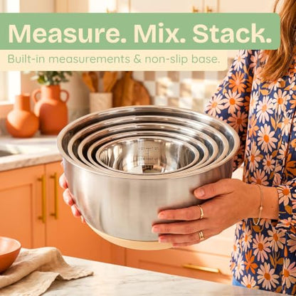 Non-Toxic Stainless Steel Mixing Bowls, Glass Lids, Plastic Free, 5-Pcs