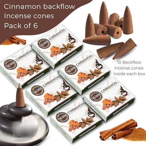 Cinnamon Backflow Incense Cones - Total 60 Incense Cones Waterfall - Six Packs of 10 Incense Backflow Cones - Waterfall Inscent Cones - Incense Waterfall Cones - color: Cinnamon, size: Pack of 6 (60 Cones)