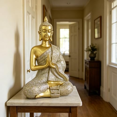 Gold Sitting Buddha Statue Decor Meditation Gifts Zen Art Indoor Statue - color: Gold