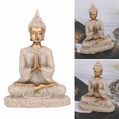 Hilitand Buddha Statue Meditating Seated Home Decoration Ornament Carving Figurine Craft Sandstone (A Gold)