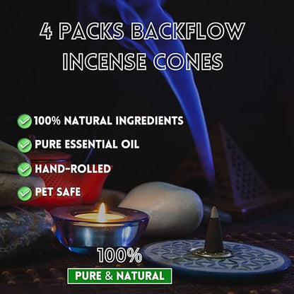 Soul Sticks Backflow Incense Cones – 40 Handmade Organic Cones for Waterfall Burner | 4 Pack Long Lasting Aromatic Scents | Thick White Smoke Incense for Meditation, Yoga & Gifts (Palo Santo) - color: Palo Santo