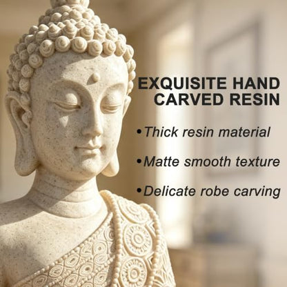 Resin Yellow Sitting Buddha, Buddhism Style Decor and Zen Shelf Aesthetic - color: Yellow