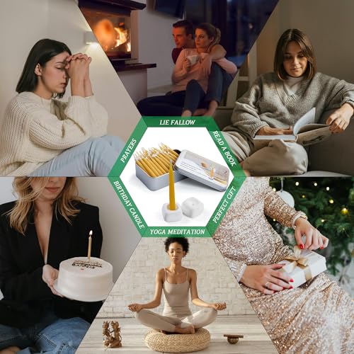 Meditation Beeswax Candles 90Pcs, 20 Minute Mini Candles Set, 2.6 Inch Small Bees Wax Taper Candles - Smokeless, Dripless and Non-Toxic for Home, Women Gifts, Yoga-Yellow - color: Raw, size: 90