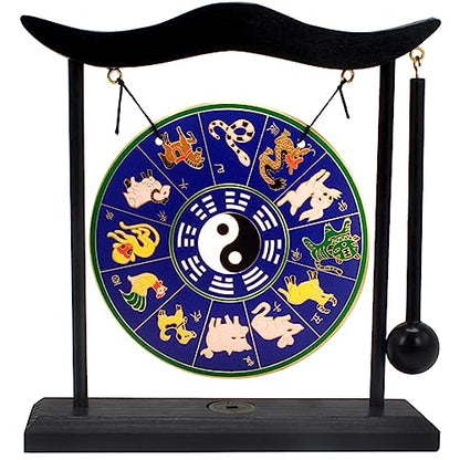 Chinese Brass Gong Tai Chi Zodiac Desktop Small Gong Meditation Bells - color: Fh1309