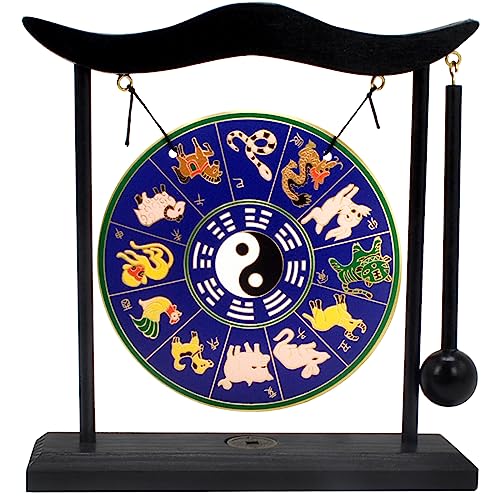 Chinese Brass Gong Tai Chi Zodiac Desktop Small Gong Meditation Bells - color: Fh1309