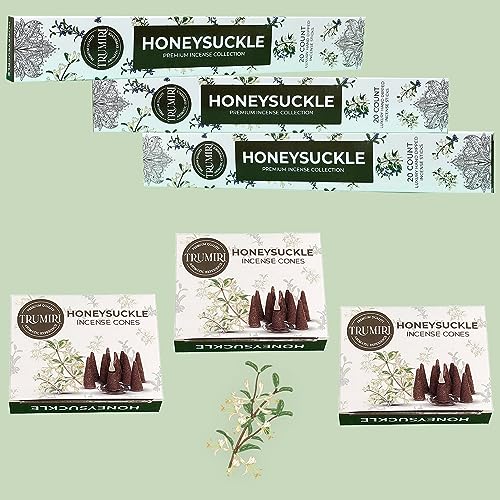 Honeysuckle Incense Sticks & Incense Cones Combo Pack - 60 Insence-Sticks + 30 Insence Cones - Inscense - Incense Cones Scented - Insents - color: Honeysuckle