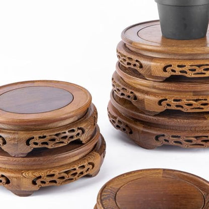 Handmade Oriental Carving Solid Wooden Base Chicken Wing Wood Grain Stand - size: 7.8" L X 2.3" H