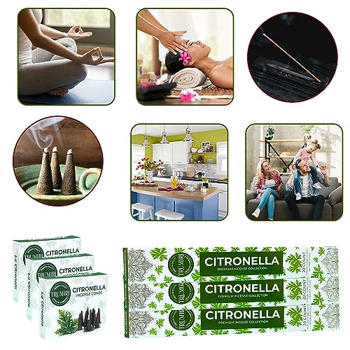 Citronella Incense Sticks & Incense Cones Combo Pack - 60 Insence-Sticks + 30 Insence Cones - Inscense - Incense Cones Scented - Insents - color: Citronella