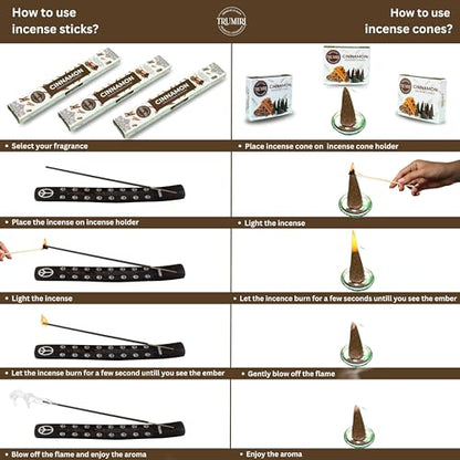 TRUMIRI Cinnamon Incense Sticks & Cones Combo Pack - 60 Sticks + 30 Cones - Cinnamon Scented Incense - color: Cinnamon
