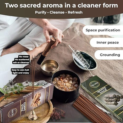 White Sage & Palo Santo - Combo Pack of Incense Sticks - 100 Insence-Sticks of Each Scent - Total 200 Inscents - Incienso for Smudge Rituals and Spiritual Cleansing of Negative Energies - color: White Sage & Palo Santo