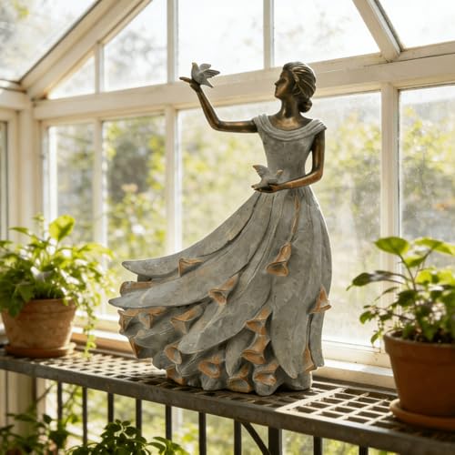 DiliComing Fairy Garden Statue Home - 16 Inch Yard Coffee Table Figurine - color: Dusty Blue