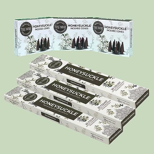 Honeysuckle Incense Sticks & Incense Cones Combo Pack - 60 Insence-Sticks + 30 Insence Cones - Inscense - Incense Cones Scented - Insents - color: Honeysuckle