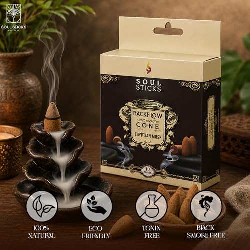 Soul Sticks Backflow Incense Cones – 40 Handmade Organic Cones for Waterfall Burner | 4 Pack Long Lasting Aromatic Scents | Thick White Smoke Incense for Meditation, Yoga & Gifts (Egyptian Musk) - color: Egyptian Musk