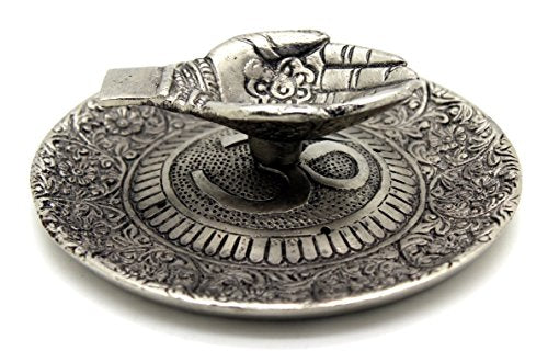 Govinda - Tibetan Incense Burner Offering Hands with OM - 4.5 Inches Diameter X 1.25 Inches High