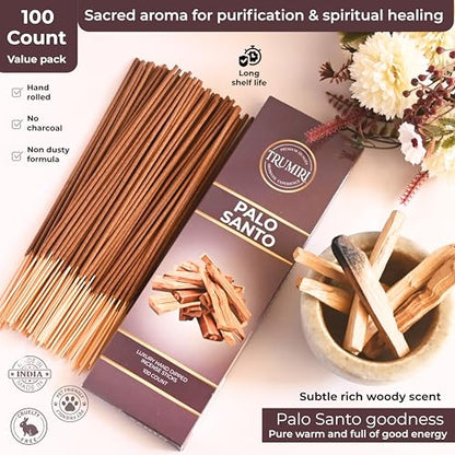Palo Santo Incense Sticks - Pack of 100 Insence-Sticks for Removing Negative Energy - Made with Natural Incienso De Palo Santo - Scented Insense Spiritual Non Toxic Inscents - color: Palo Santo