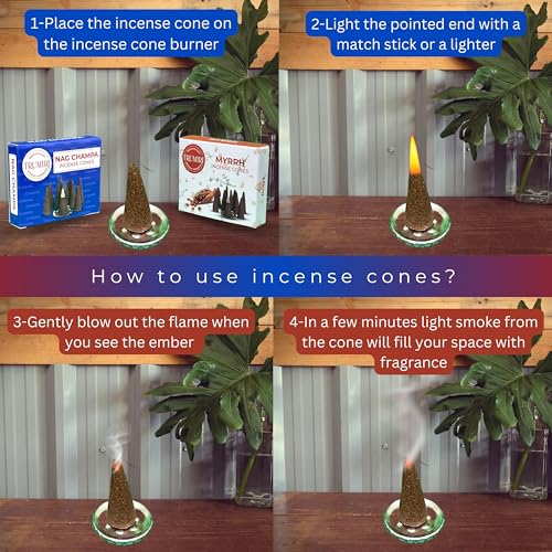 TRUMIRI Incense Cones - Combo Pack of 20 Cone Incense - 10 Myrrh + 10 Nag Champa - Insence Cones - Incense Cones Scented - Cone Incense Scents - Insense Cones - Incent Cone - color: Nag Champa Myrrh