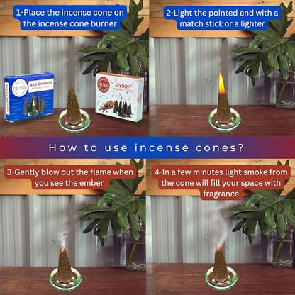 TRUMIRI Incense Cones - Combo Pack of 20 Cone Incense - 10 Myrrh + 10 Nag Champa - Insence Cones - Incense Cones Scented - Cone Incense Scents - Insense Cones - Incent Cone - color: Nag Champa Myrrh