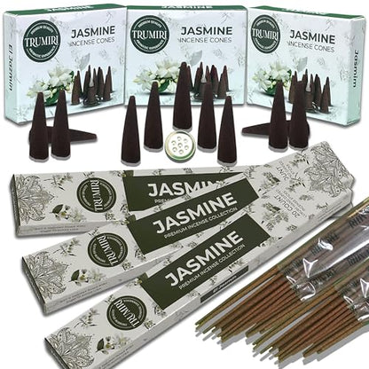 Jasmine Incense Sticks & Incense Cones Combo Pack - 60 Insence-Sticks + 30 Insence Cones - Inscense - Incense Cones Scented - Insents - color: Jasmine