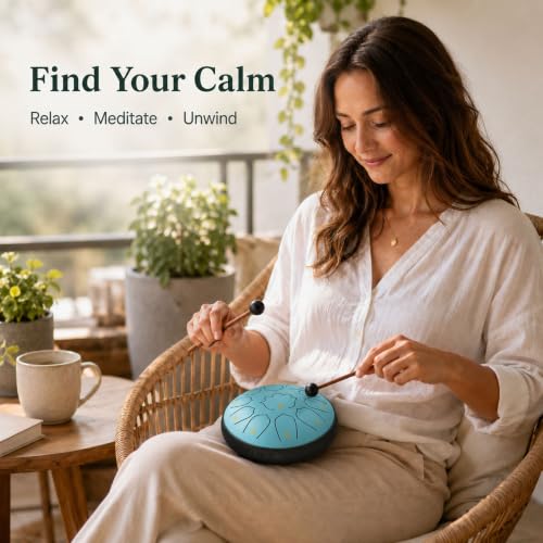 6.5-Inch 11-Note Steel Tongue Drum, Rain Drum for Outside & Garden - color: Sky Blue, size: 6.5 Inch 11 Notes