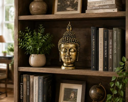 11 Inch Antique Bronze Buddha Head Statue - color: Antique Bronze
