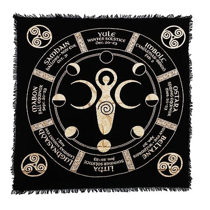 Indian Consigners Triple Moon Goddess Altar Cloth - Celestical Tarot Deck Face Cloth - New to Full Moon Cycle - color: Black-gold, size: 24" x 24" (Square)