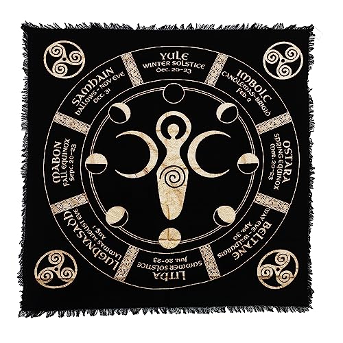Indian Consigners Triple Moon Goddess Altar Cloth - Celestical Tarot Deck Face Cloth - New to Full Moon Cycle - color: Black-gold, size: 24" x 24" (Square)