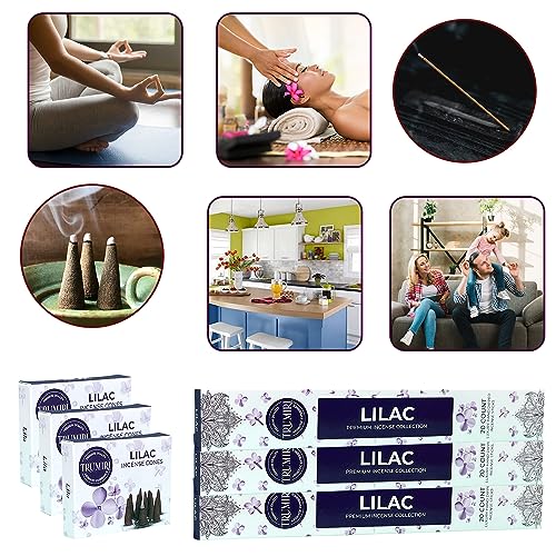 Lilac Incense Sticks & Incense Cones Combo Pack - 60 Insence-Sticks + 30 Insence Cones - Inscense - Incense Cones Scented - Insents - color: Lilac