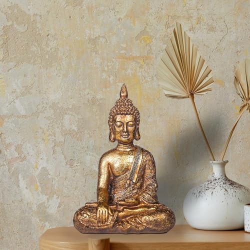 Golden Resin Seated Buddha Statue - 11.42 Inches