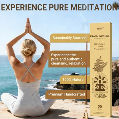 Frankincense Incense Sticks (50 Sticks), 100% Natural sustainably harvested Frankincense Resin, Suitable for Yoga, Meditation, Relaxation, and Spiritual Purification - color: Frankincense