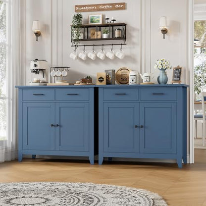 HORSTORS Farmhouse Kitchen Storage Cabinet, Small Buffet, Coffee Bar, Blue - color: Blue