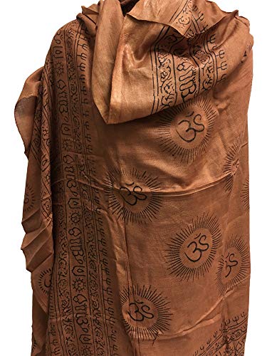 Om Ohm Mantra Yoga Meditation Cotton Altar Cloth Prayer Shawl Tapestry Large - color: Brown