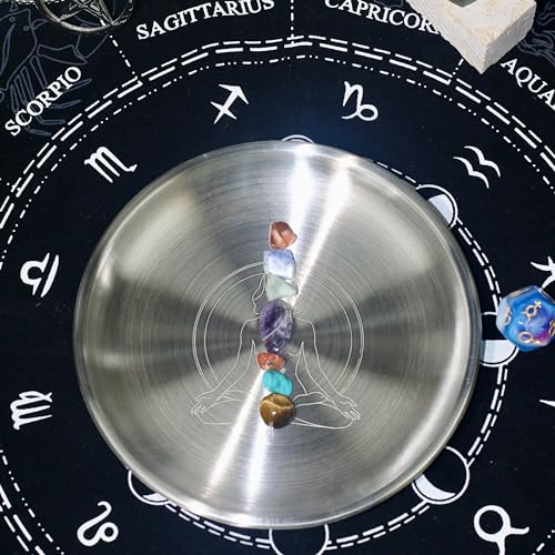 Offering Prayer Ritual Bowl Plate with Chakra Gemstone Great for Altar,Meditation,Incense Sticks, smudging, Candle,Crystal,Jewelry,Yoga Use(Chakra) - style: Chakra