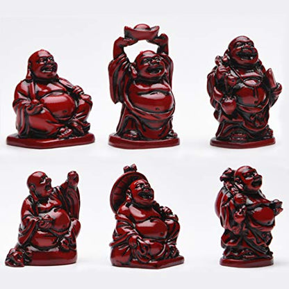 6Pcs 2in Red Resin Laughing Buddha Figurines, Tabletop Lucky Decor - color: 2'' Resin Red Set