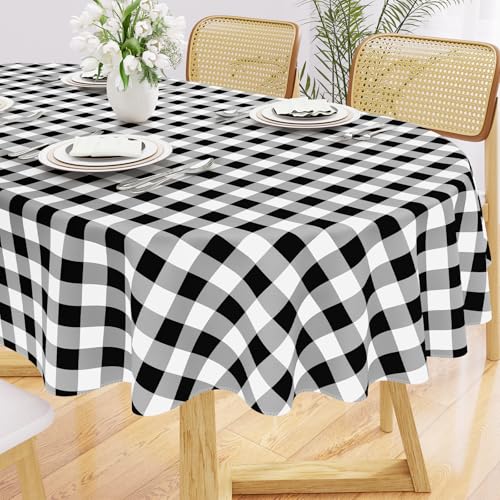 Smiry Oval Table Cloth, Vinyl Tablecloths with Flannel Backing, 60"x84" - color: Black & White, size: 84" x 60" (Oval)